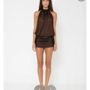 Chic Brown Mini Halter Dress
